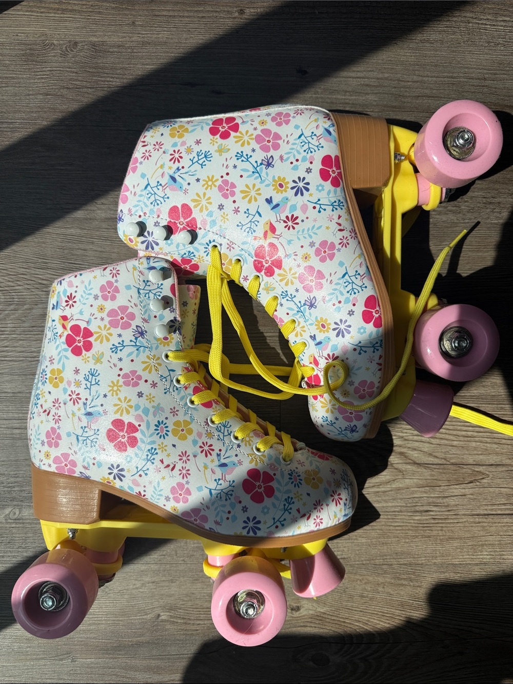 Cosmic Girl- Floral Retro Roller Skates with Pink Wheels